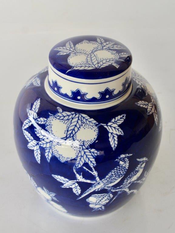 Blue & Bird Jar With Lid